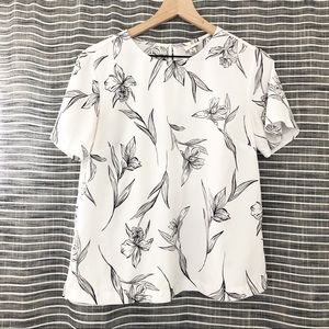 A New Day | White Blouse with Black Floral Pattern